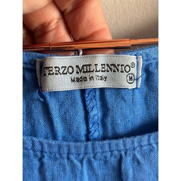 Terzo Millennio Womens Crewneck 100% Linens Sleeveless Dress Blue Size M - Picture 8 of 8
